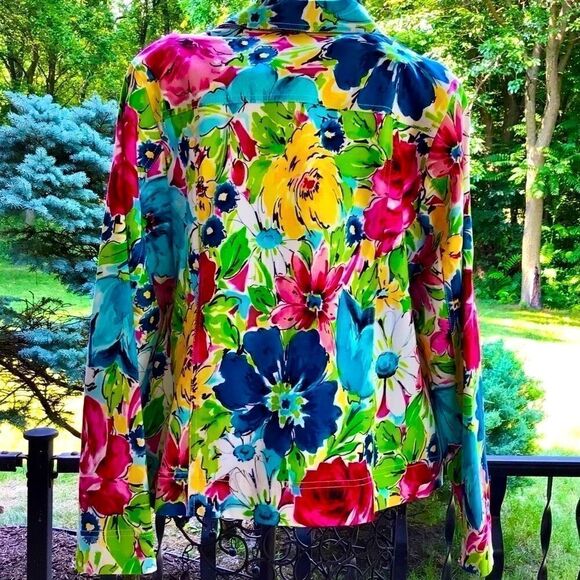 LAURA ASHLEY ABSTRACT ART BRIGHT FLORAL JACKET S NWT - Picture 9 of 11